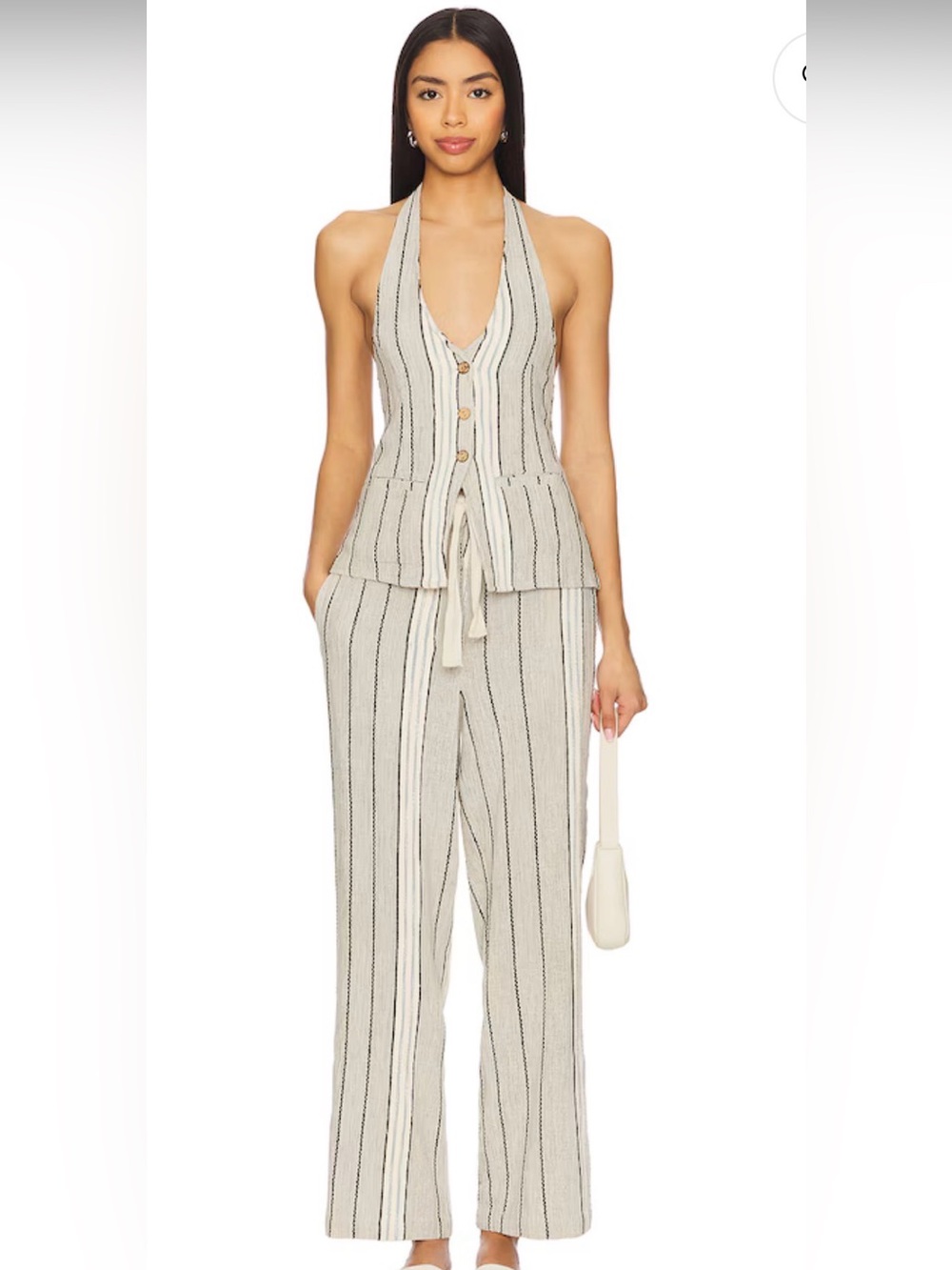 🆕Bnwt Free People Take Me To Paris  Cream Wide-Leg Striped Pants